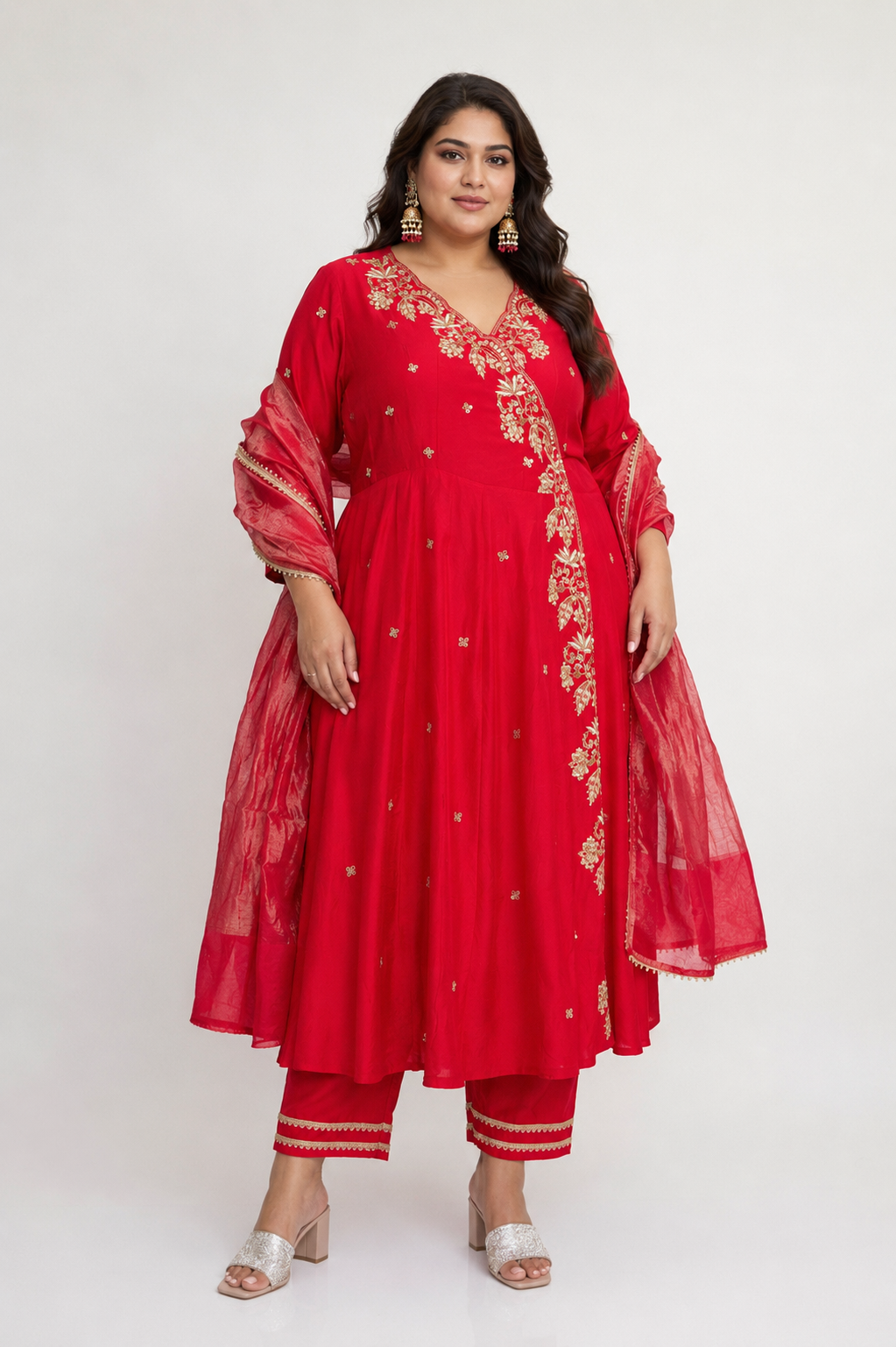 Ruby Red Embroidered Anarkali Set