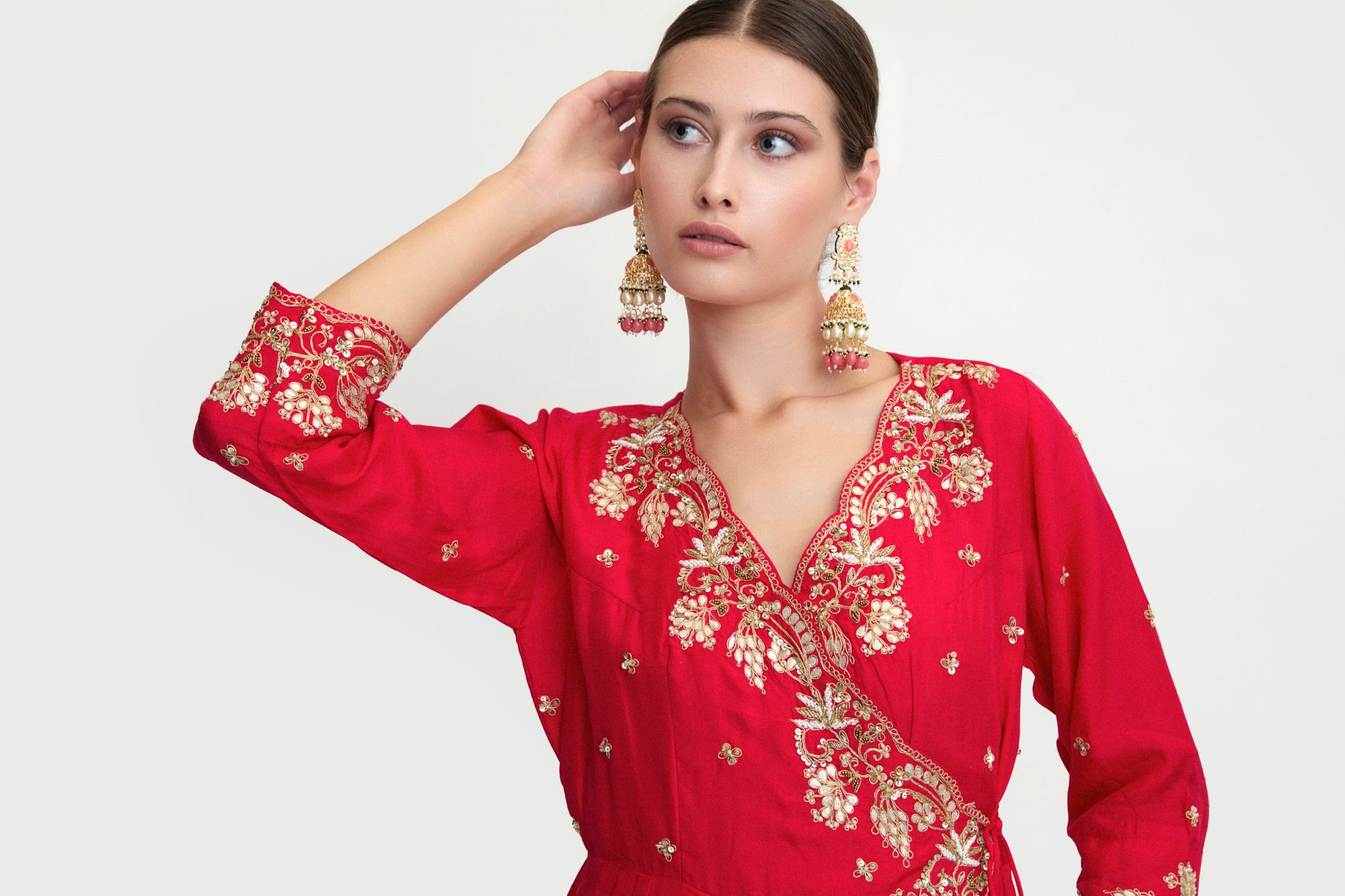Ruby Red Embroidered Anarkali Set