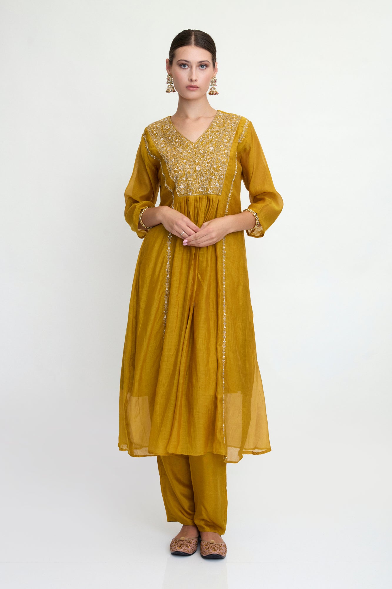 Mustard Mul Cotton kurta set