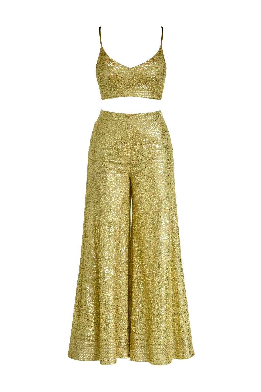 Golden Green Mirage Sequin Pant Set