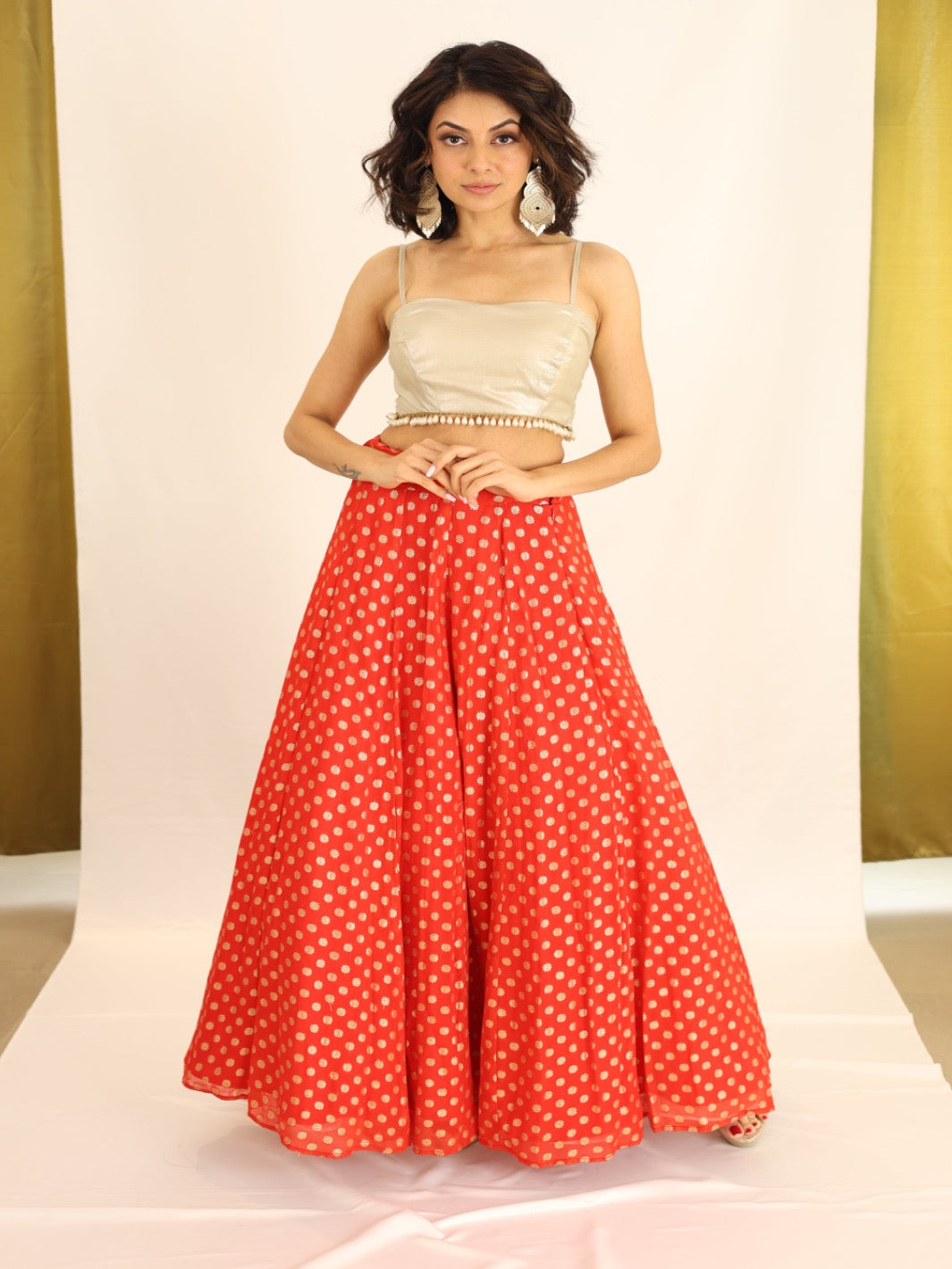 Deep Red Georgette Skirt