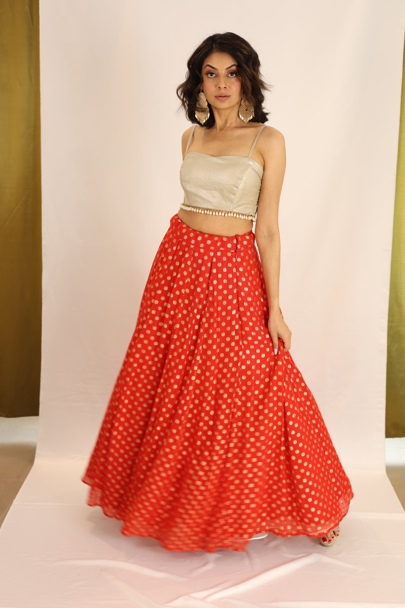 Deep Red Georgette Skirt