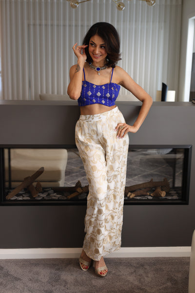 Ivory with Gold Weaving Wide Leg Pants