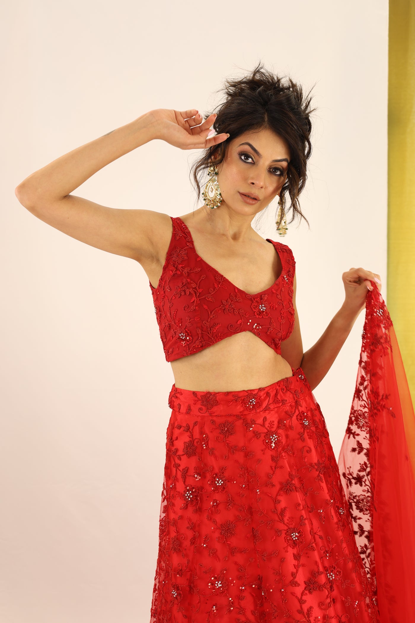 Intricate Embroidered Red Lehemga Set