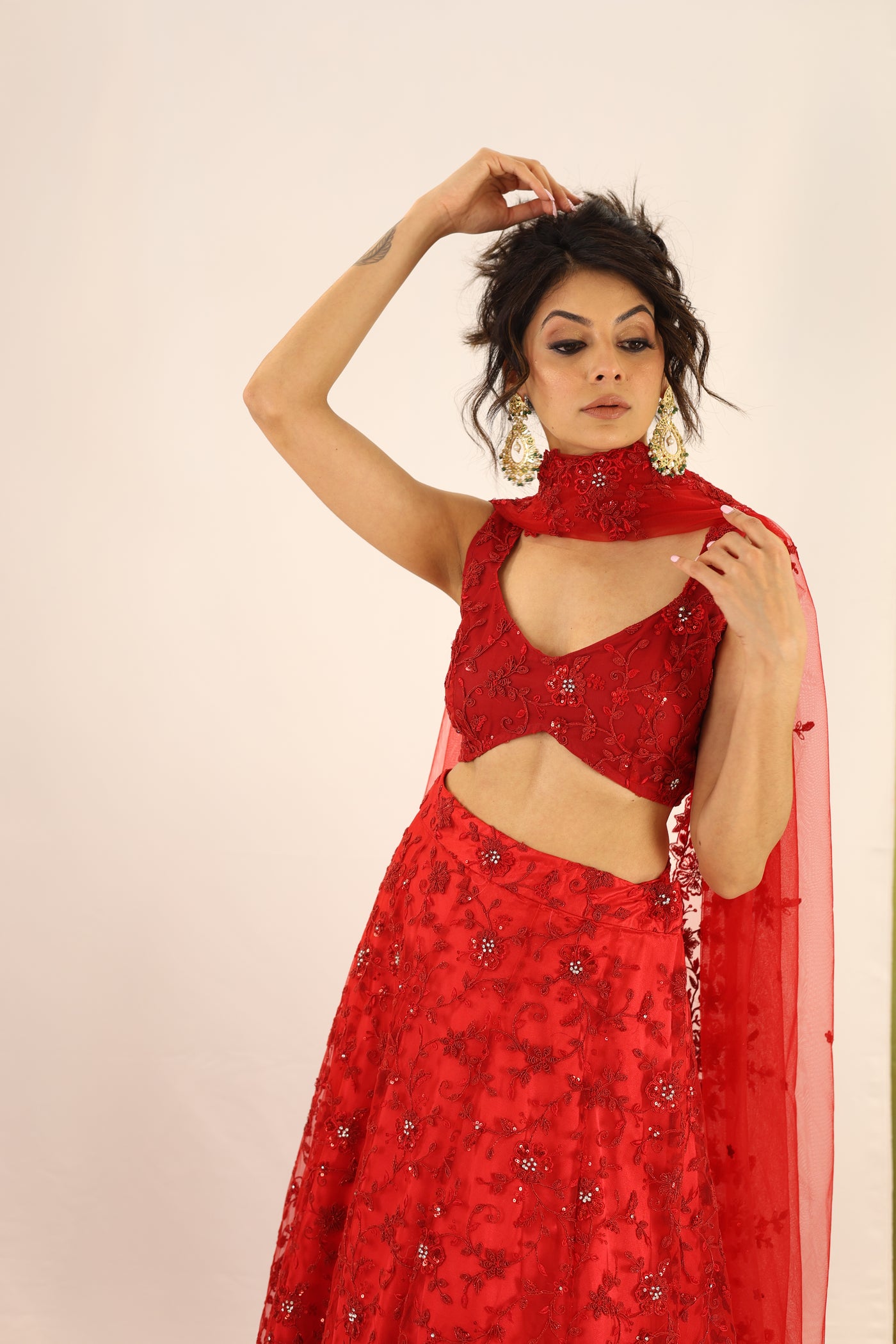 Intricate Embroidered Red Lehemga Set