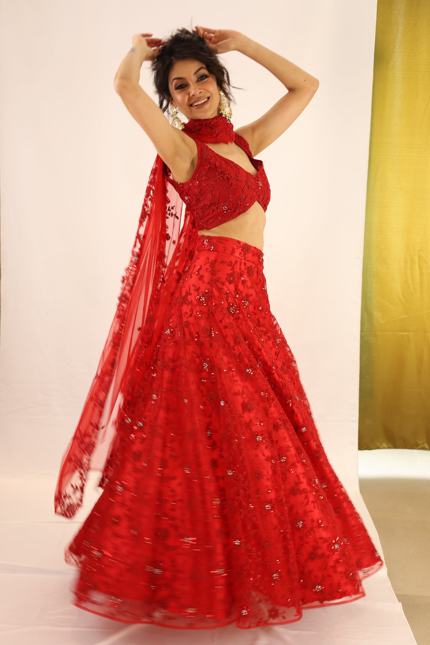 Intricate Embroidered Red Lehemga Set