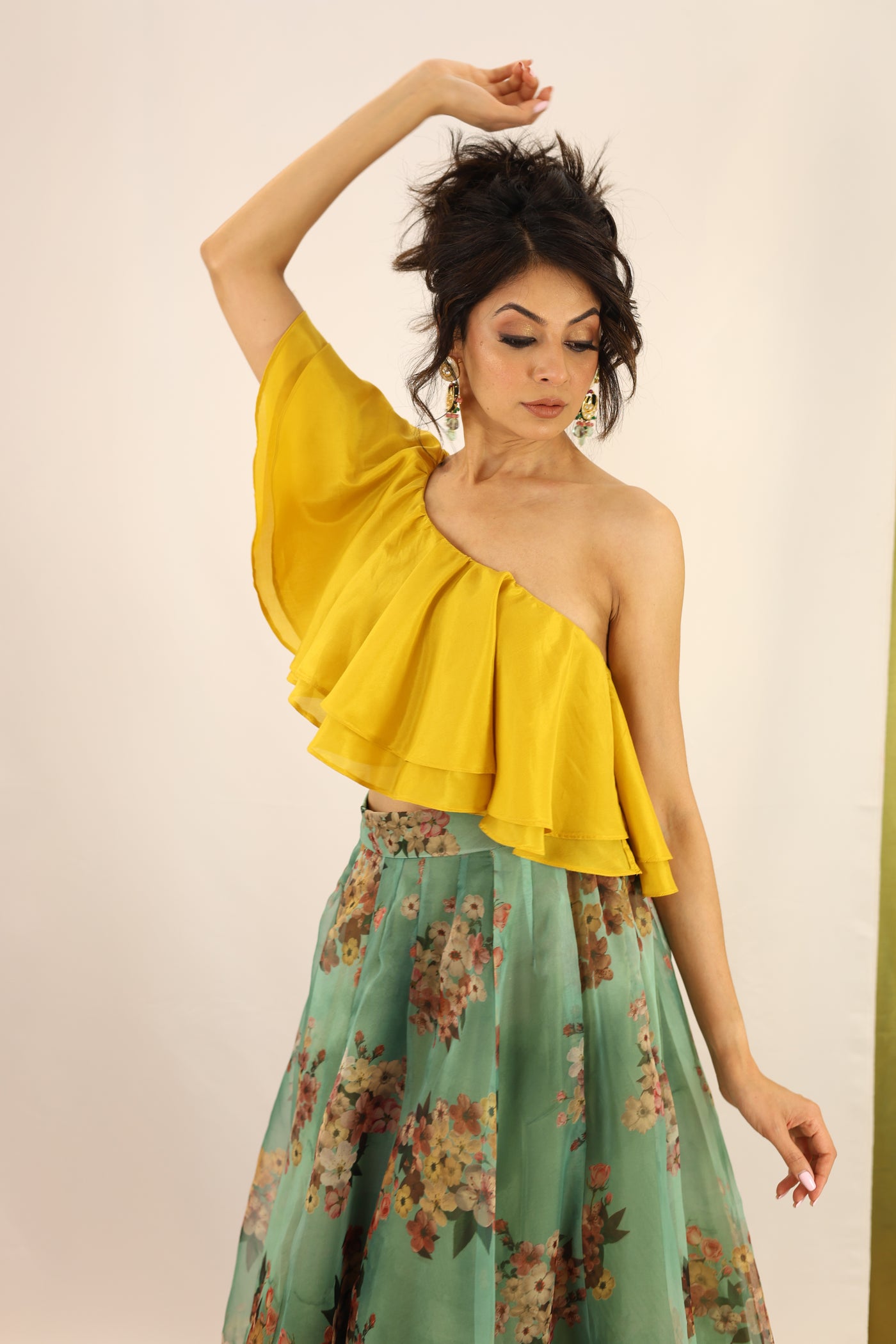 Asymmetrical Ruffle Top Mustard