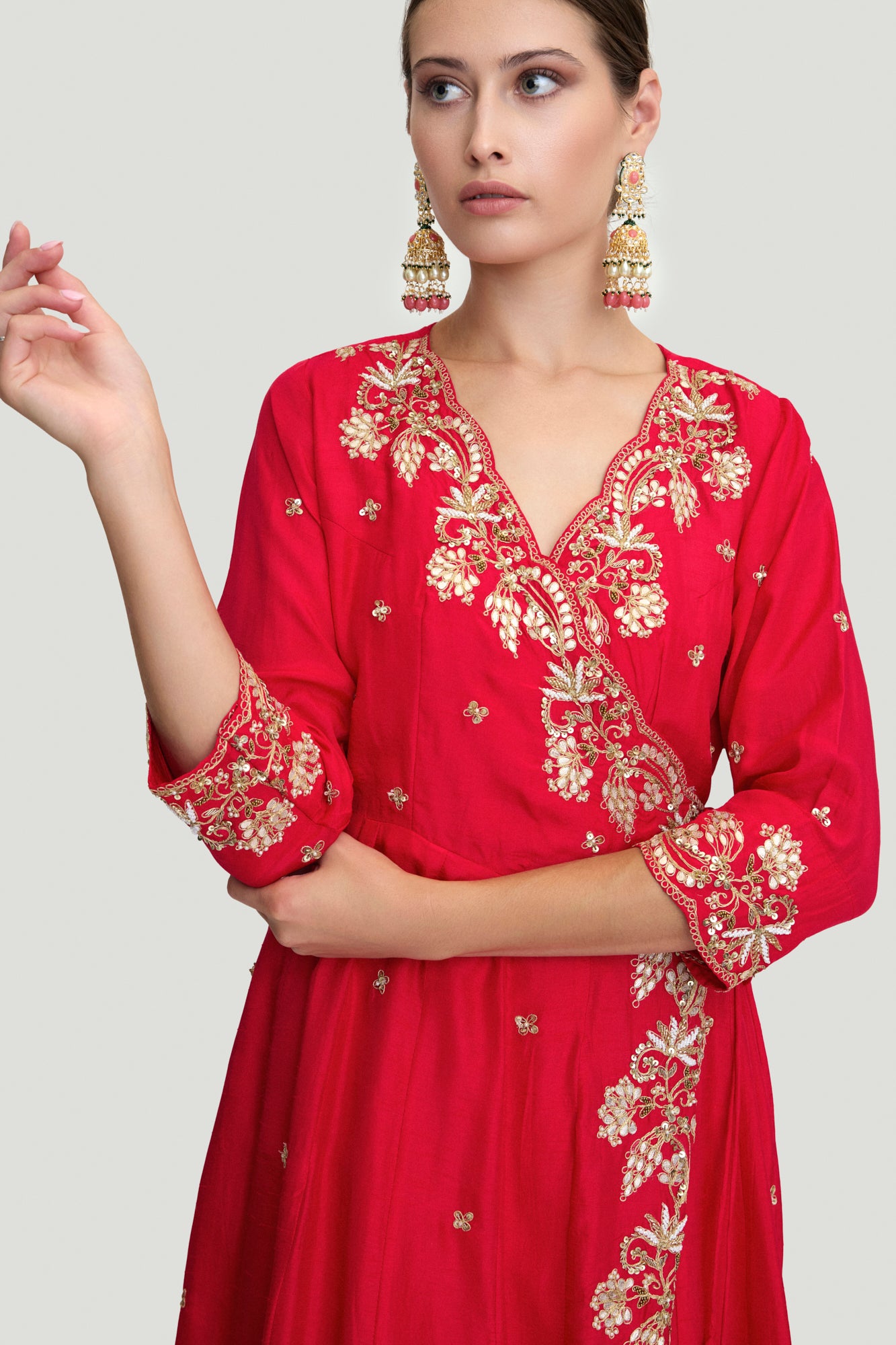 Ruby Red Embroidered Anarkali Set