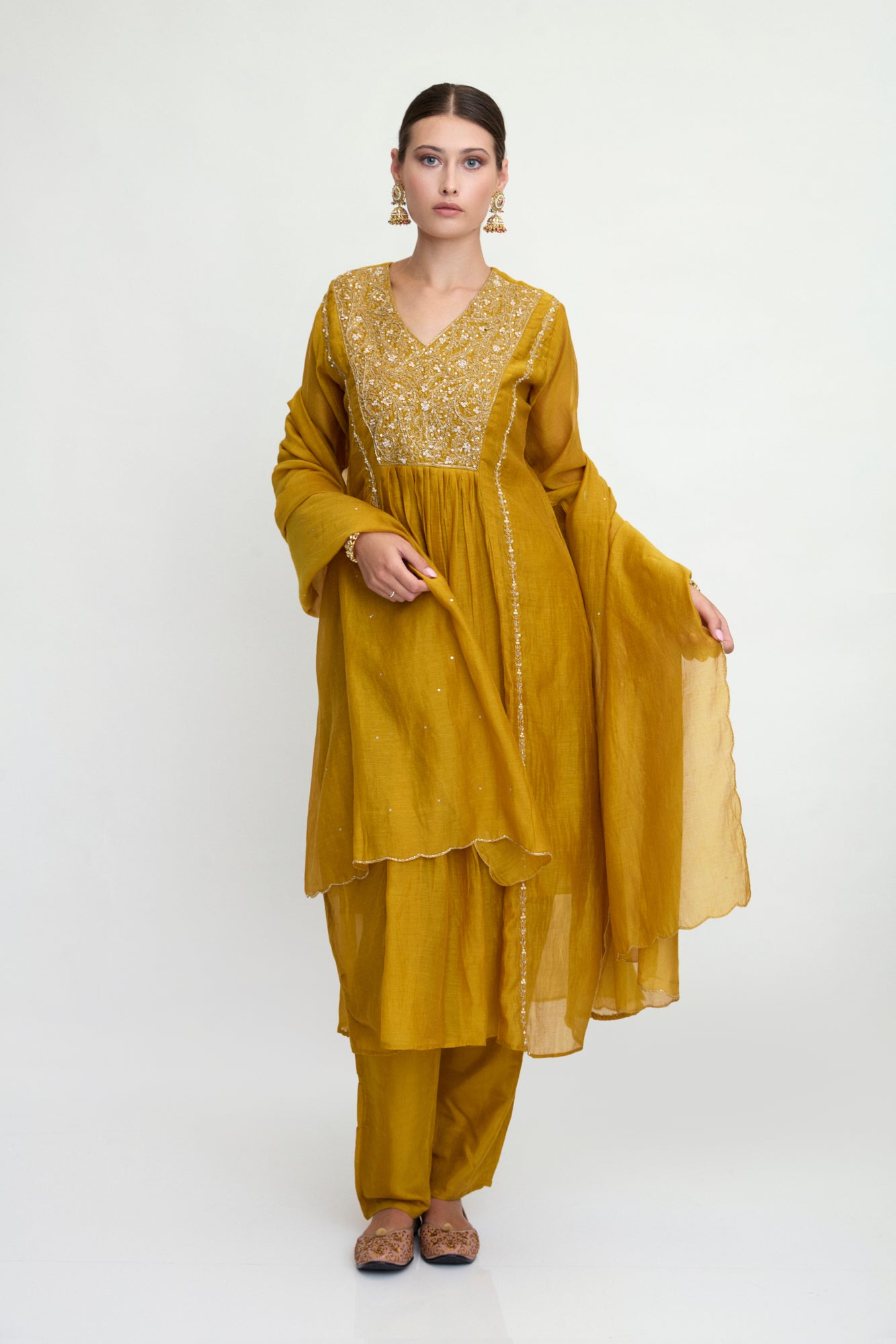 Mustard Mul Cotton kurta set