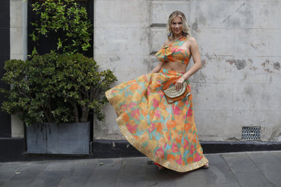 Cotton Print Skirt with Back Tie Knot Crop top