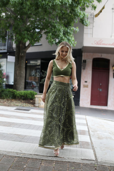 Green Organza Sequin Lehenga Set