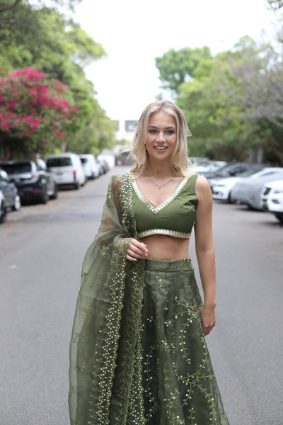 Green Organza Sequin Lehenga Set