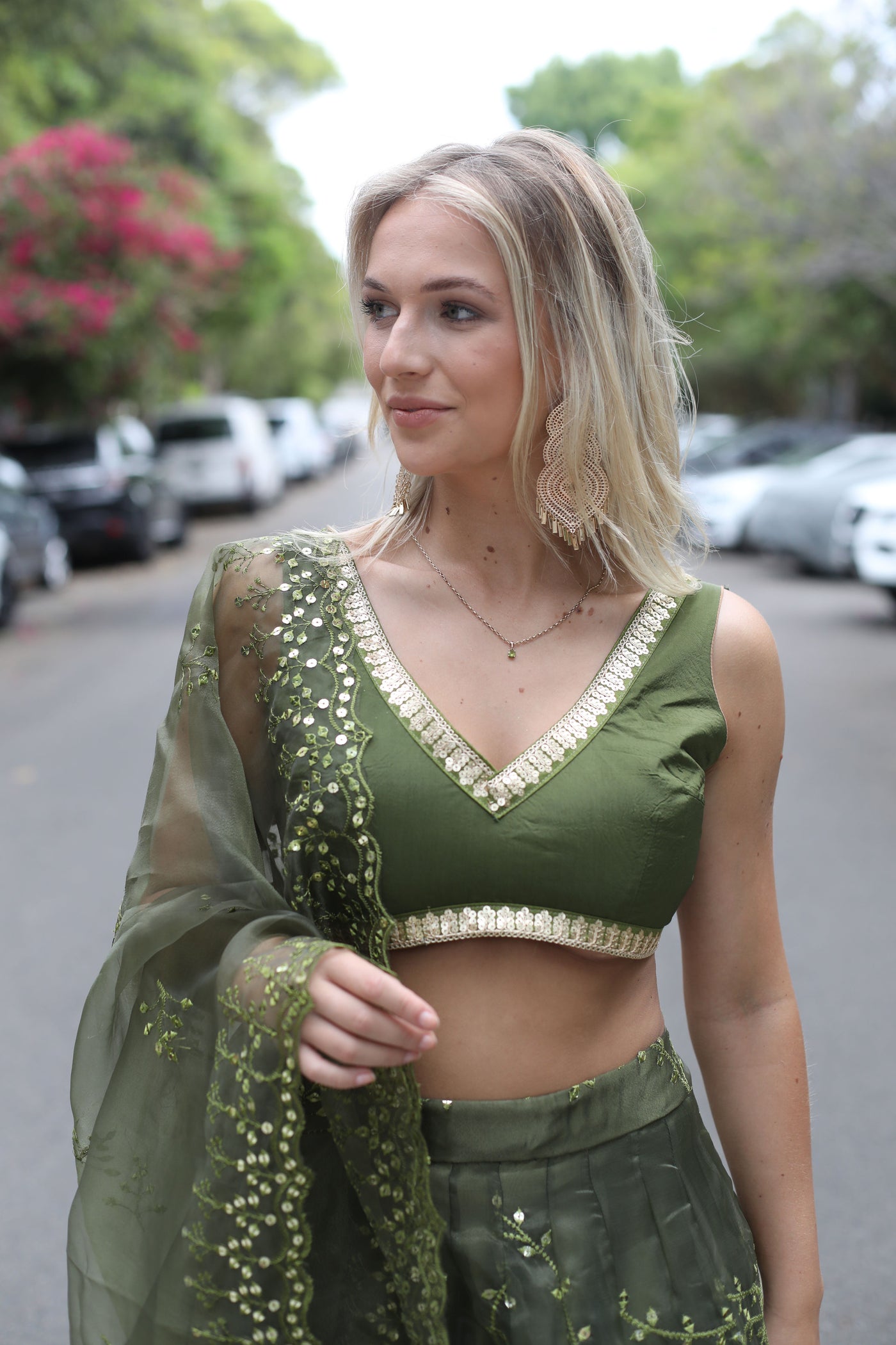 Green Organza Sequin Lehenga Set